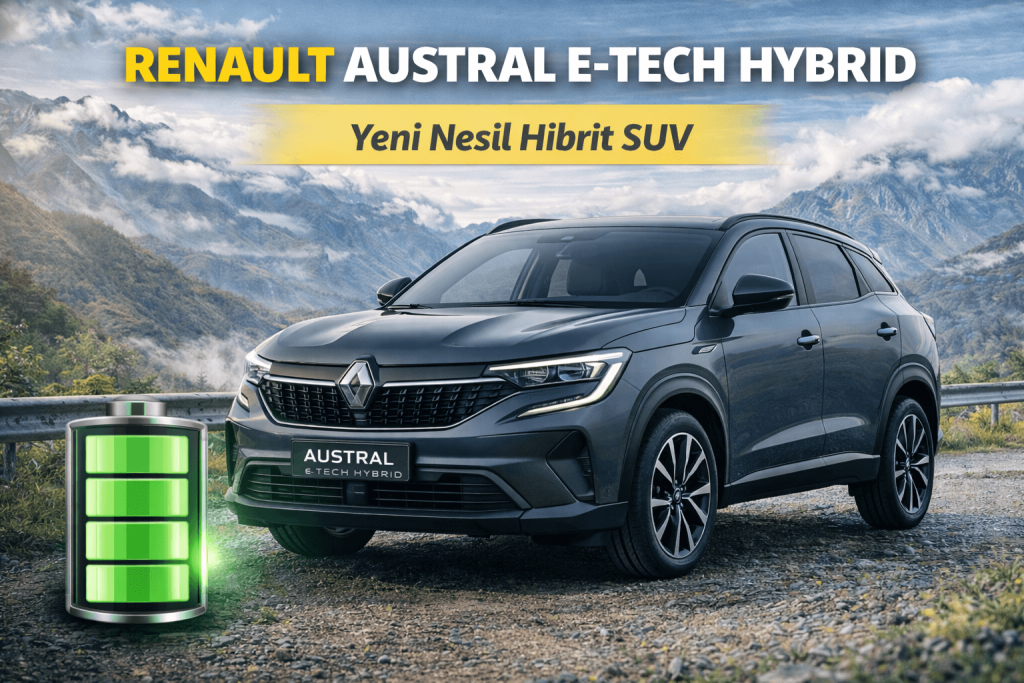 Renault Austral E-Tech Hybrid yeni nesil hibrit SUV dağ manzarasında modern tasarımıyla